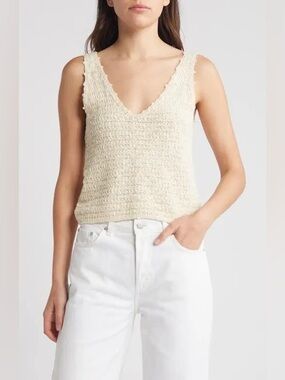 Rails Cream Crochet Knit V-Neck Tank Top